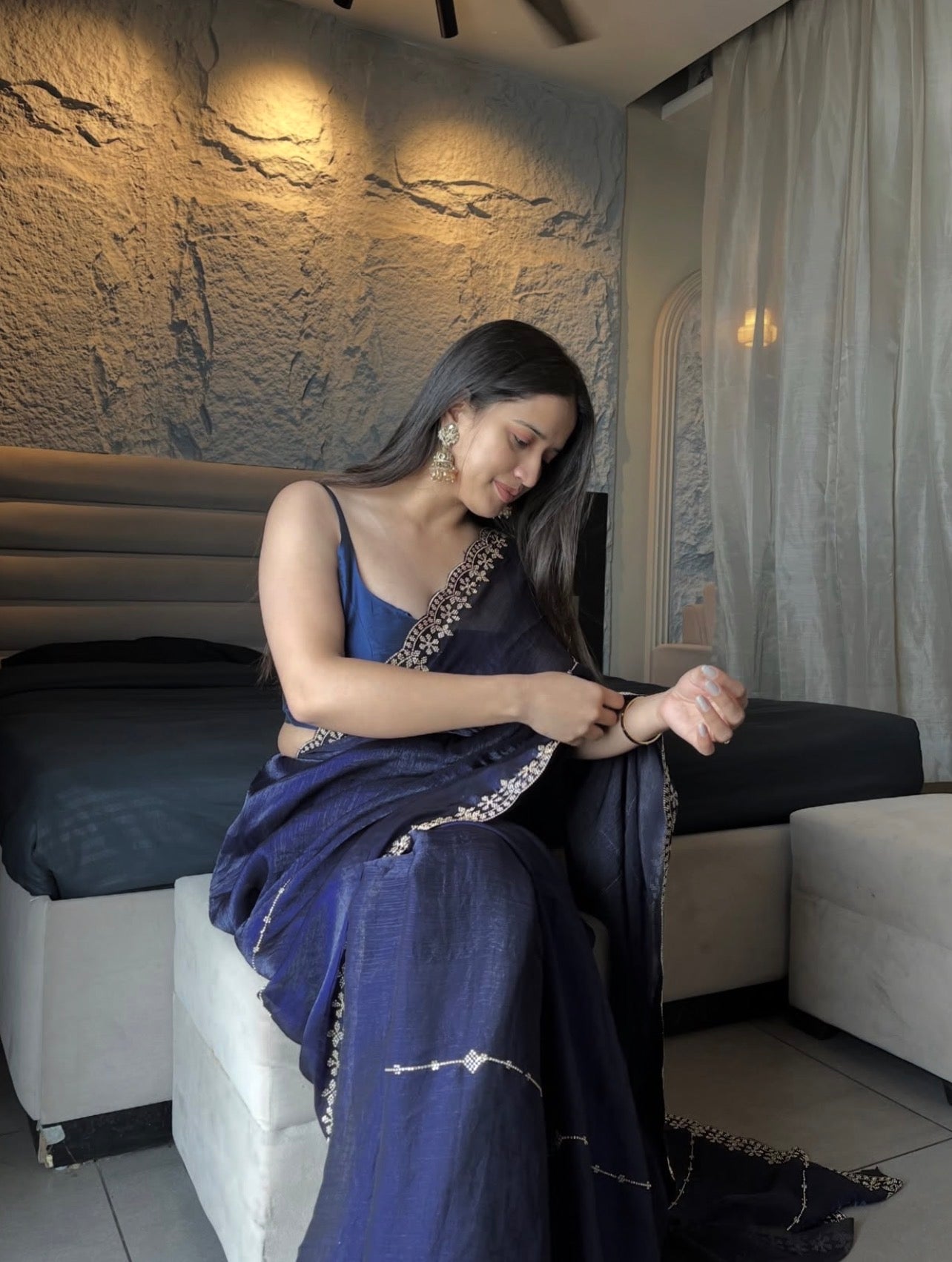 Blue Elegant Saree With diamonds