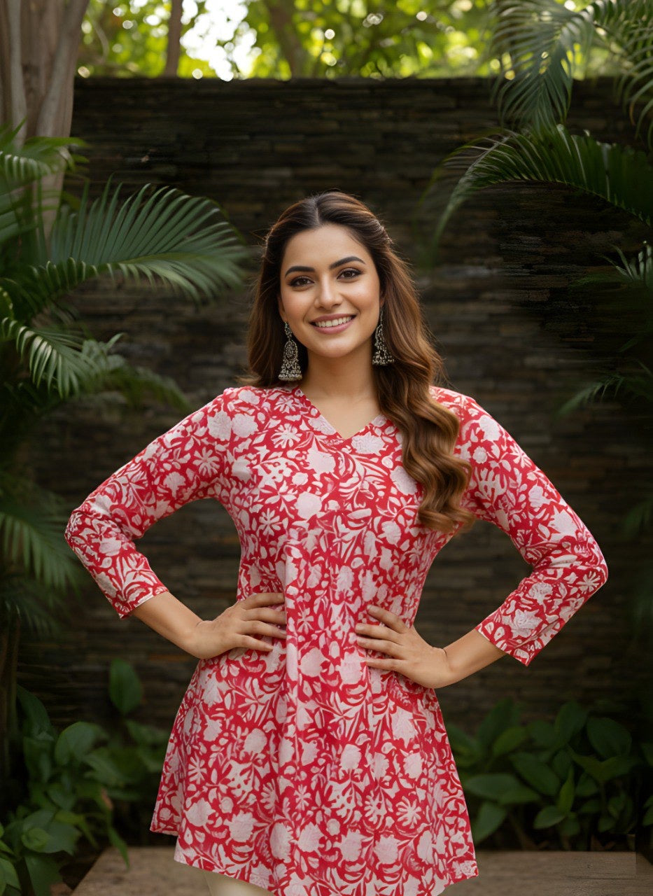 Rosé Bloom A-Line Short Kurti