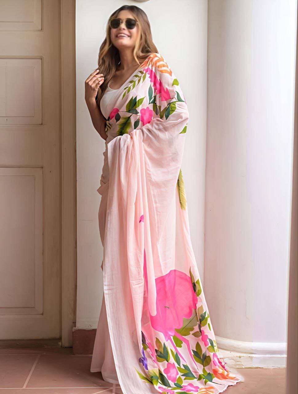 Blush Bloom Linen Cotton Saree