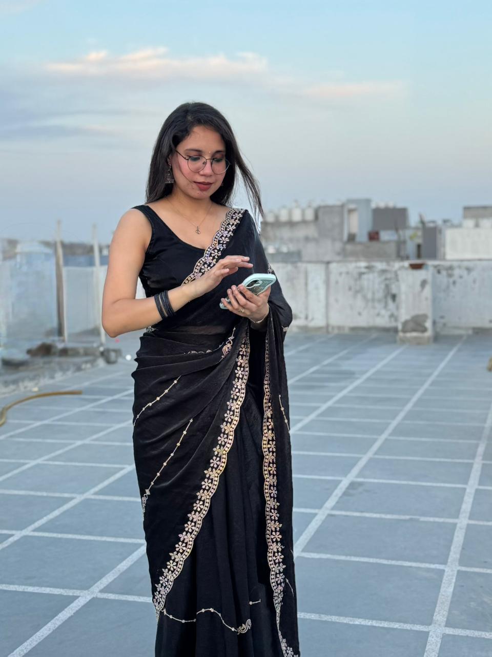 Black Elegant Saree with Gold diamonds