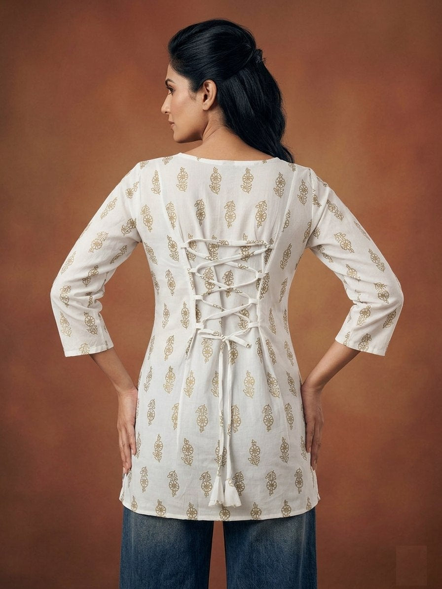 Off white foil printed kurti