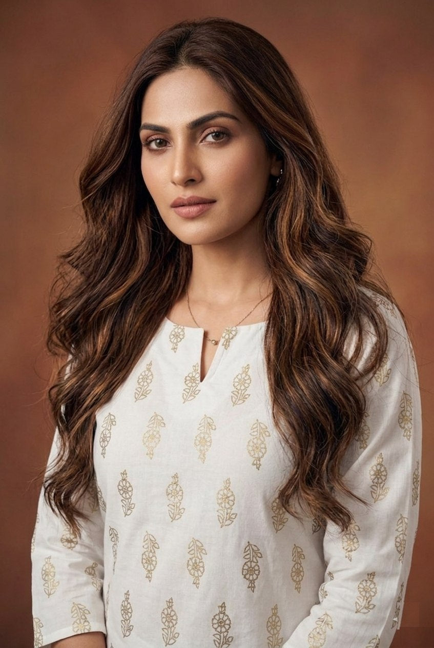 Off white foil printed kurti