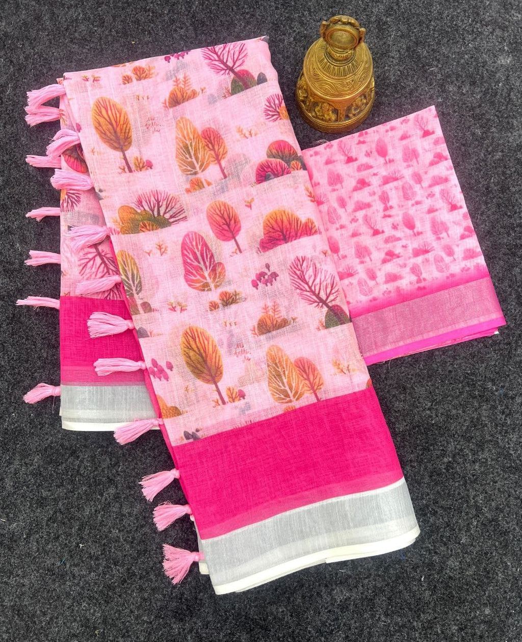 Blush Pink Handwoven Linen Saree