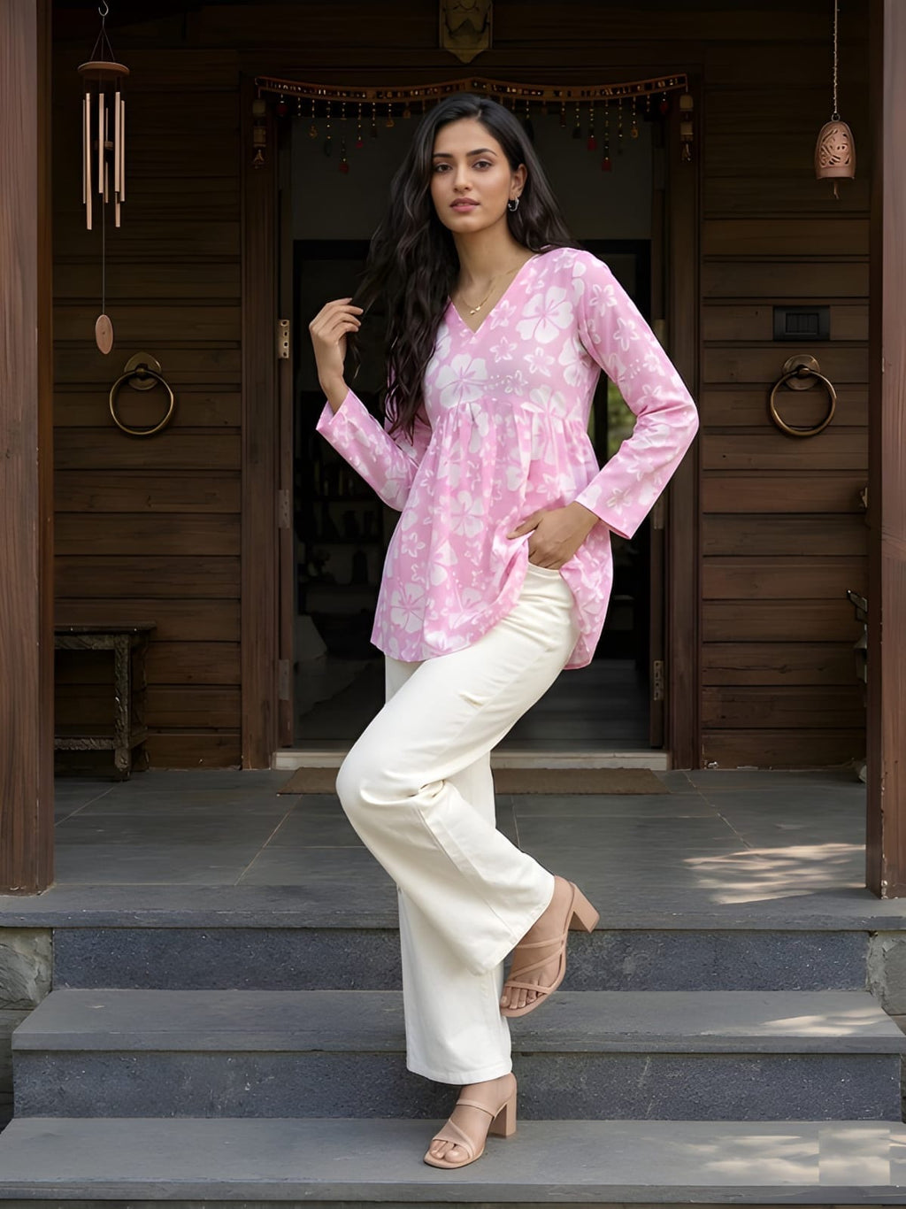 Pink flare short kurti