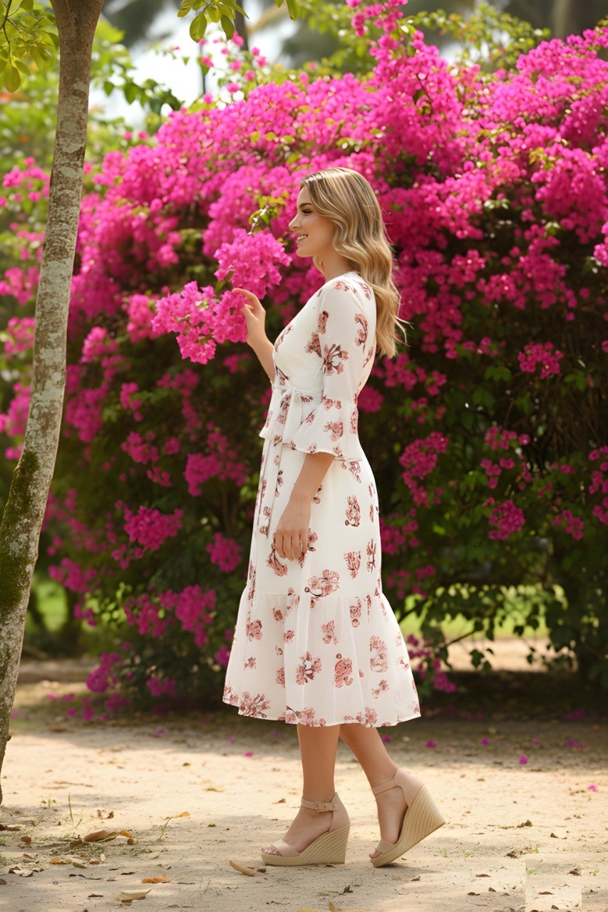 White Floral Printed Dress