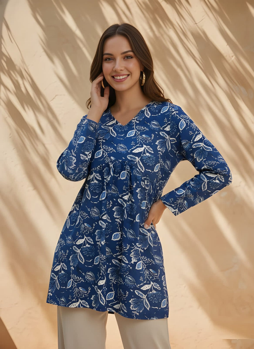 Blue rayon flare Short kurti