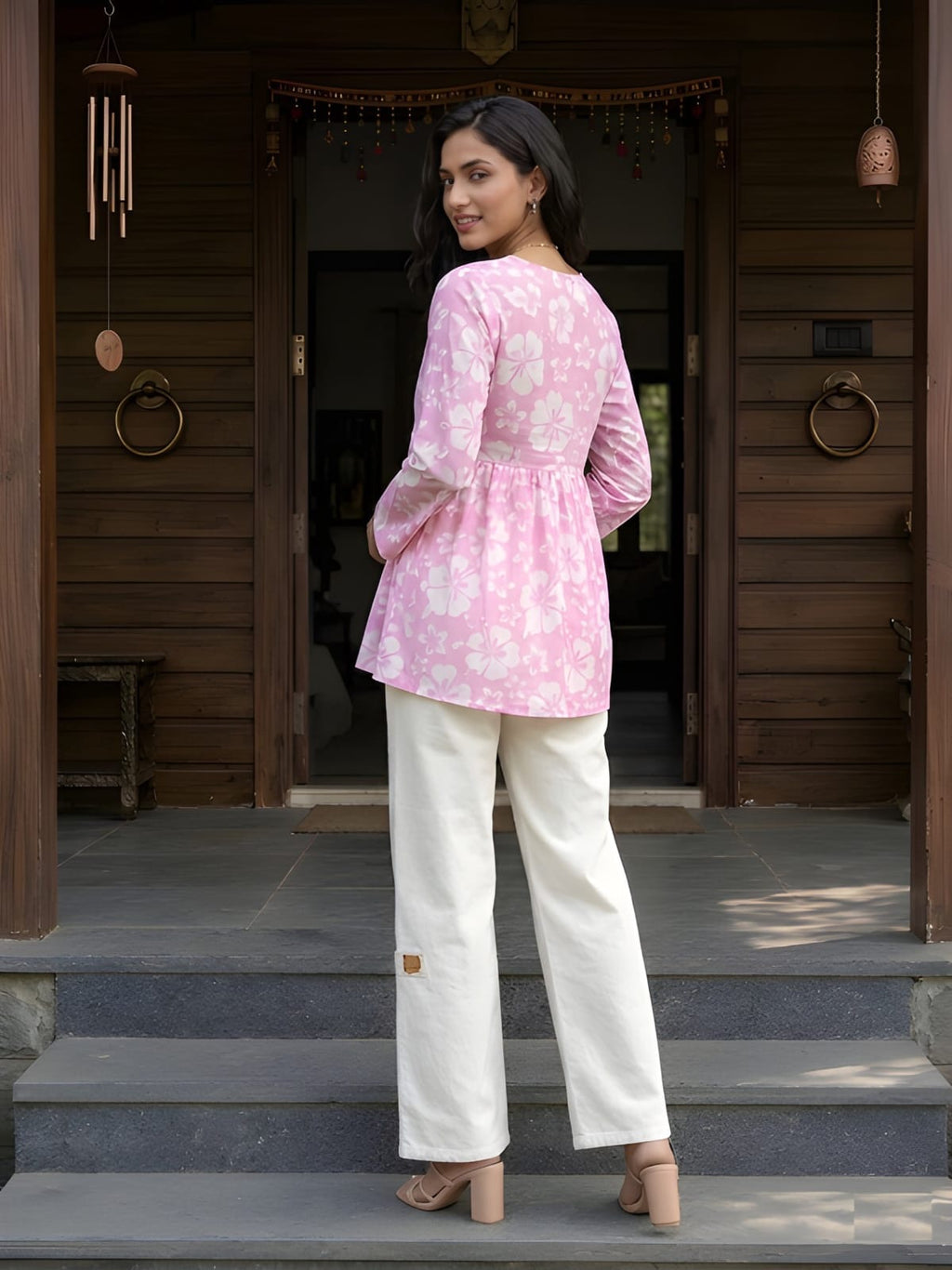 Pink flare short kurti