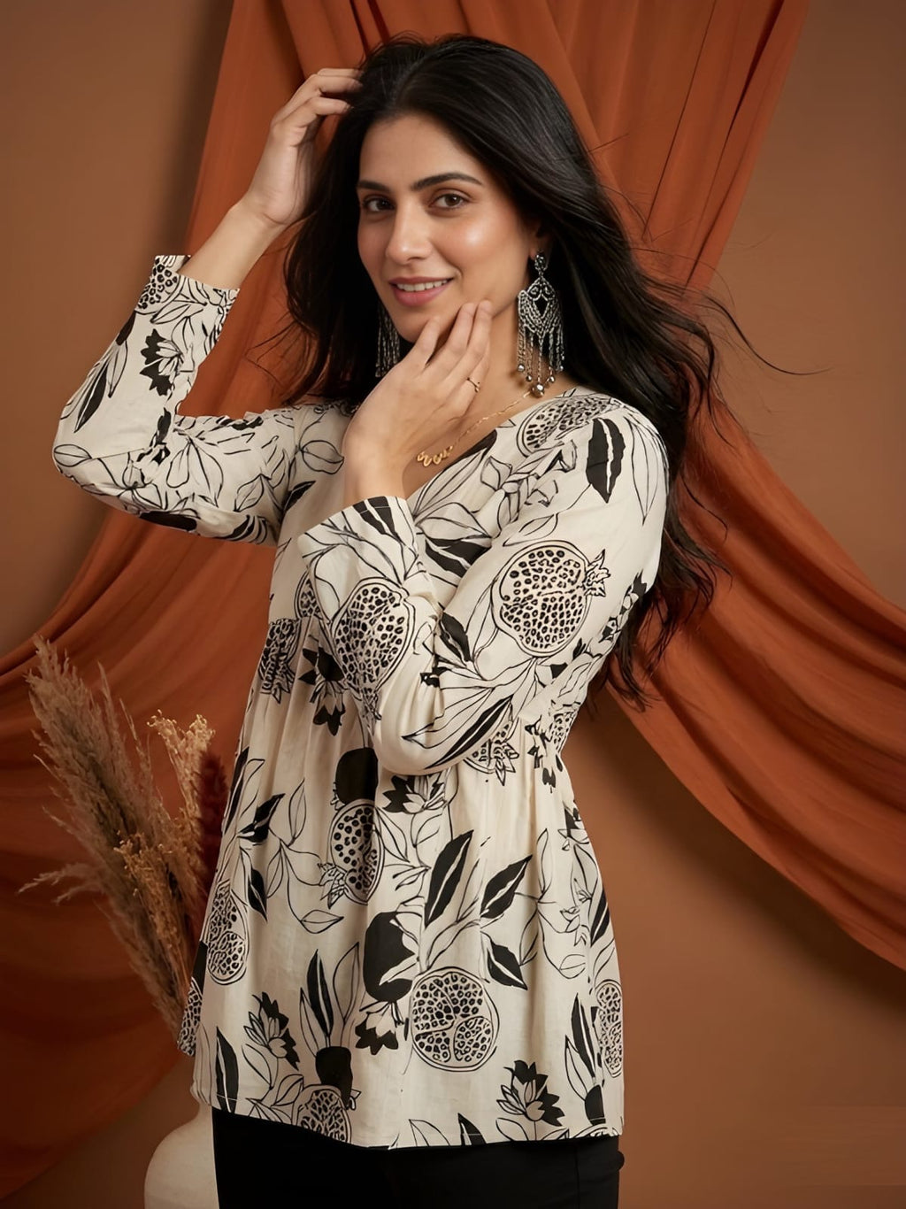 White Printed Flare Short Kurti