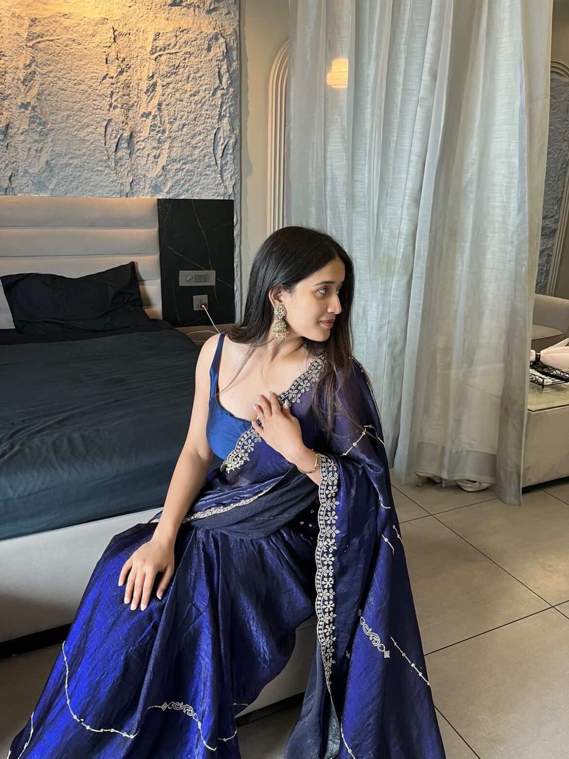 Blue Elegant Saree With diamonds