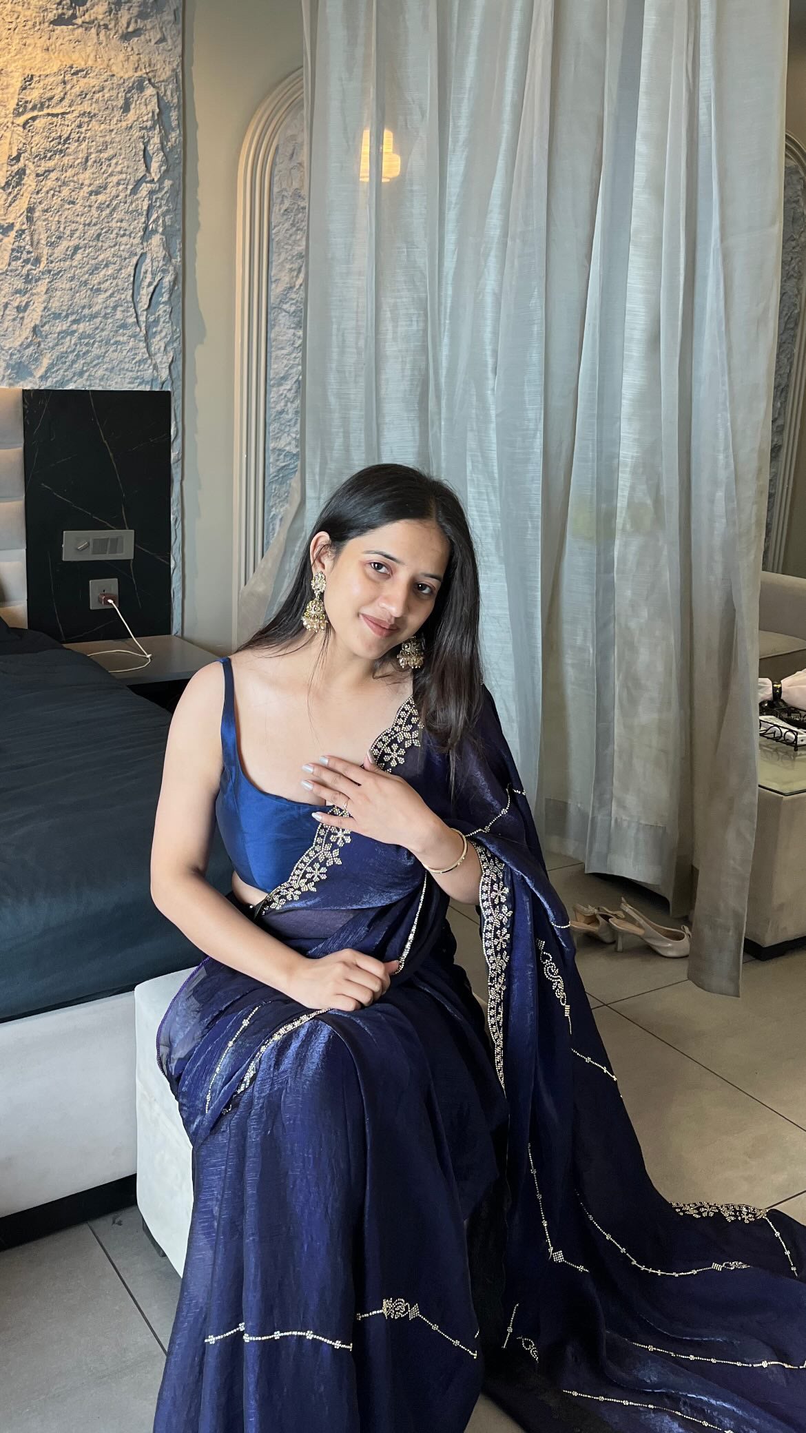 Blue Elegant Saree With diamonds