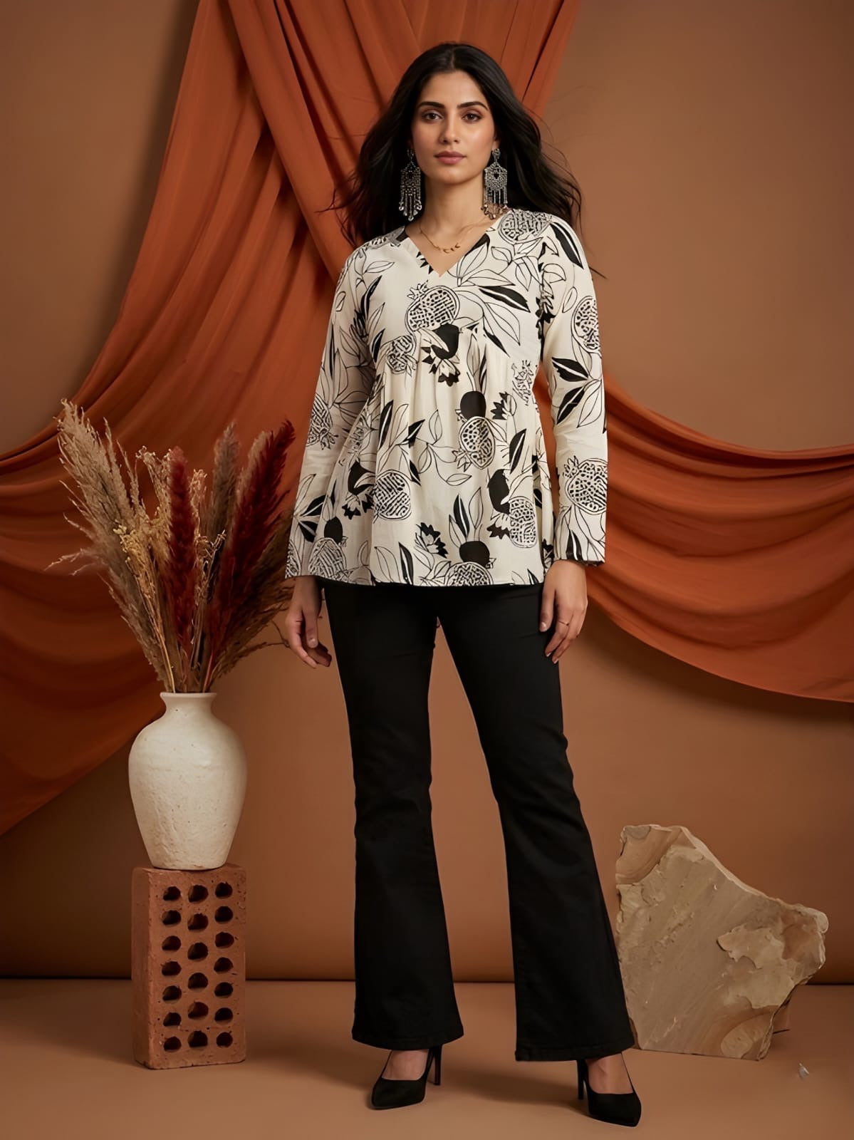 White Printed Flare Short Kurti