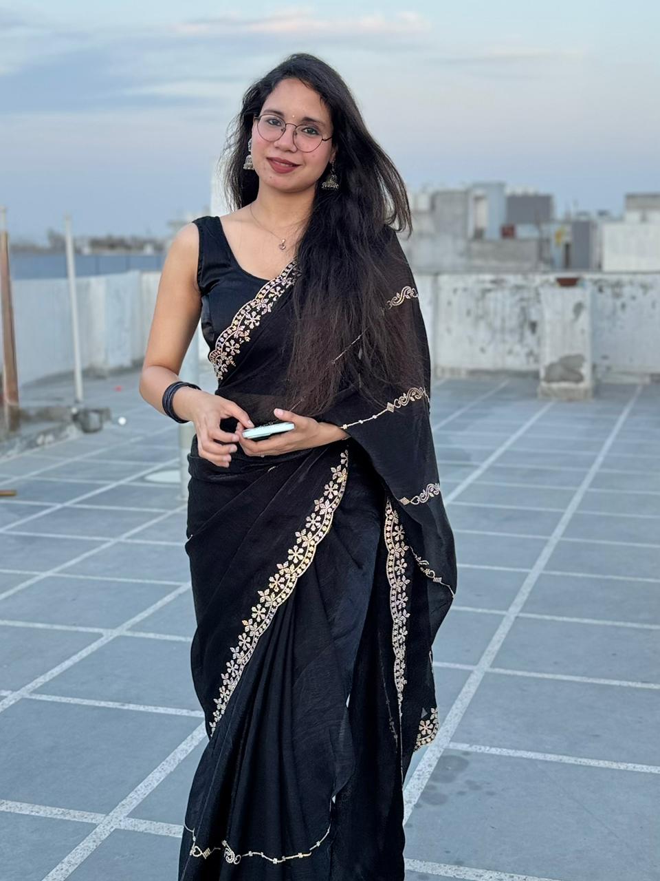 Black Elegant Saree with Gold diamonds