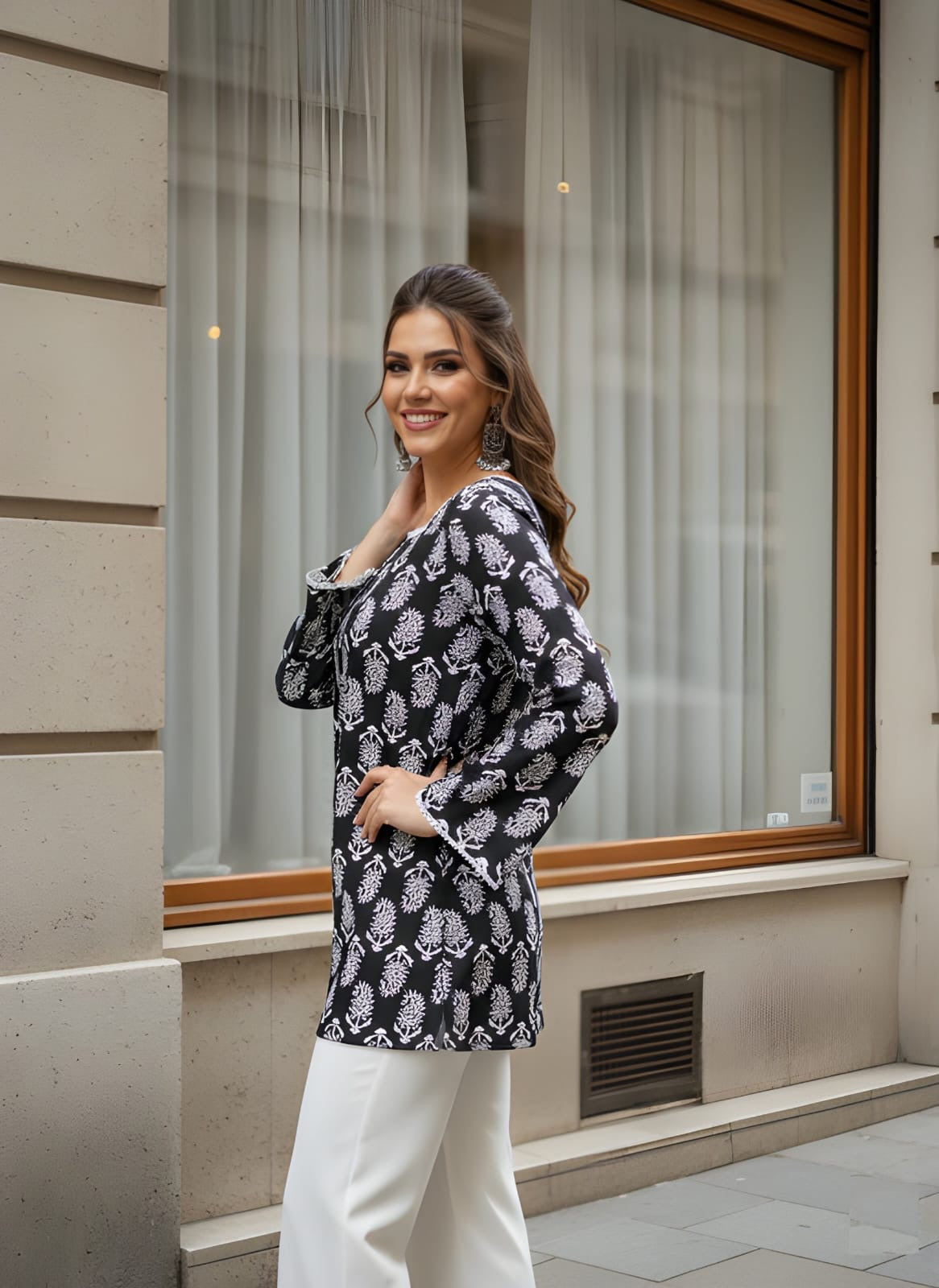 Black Cotton straight short kurti