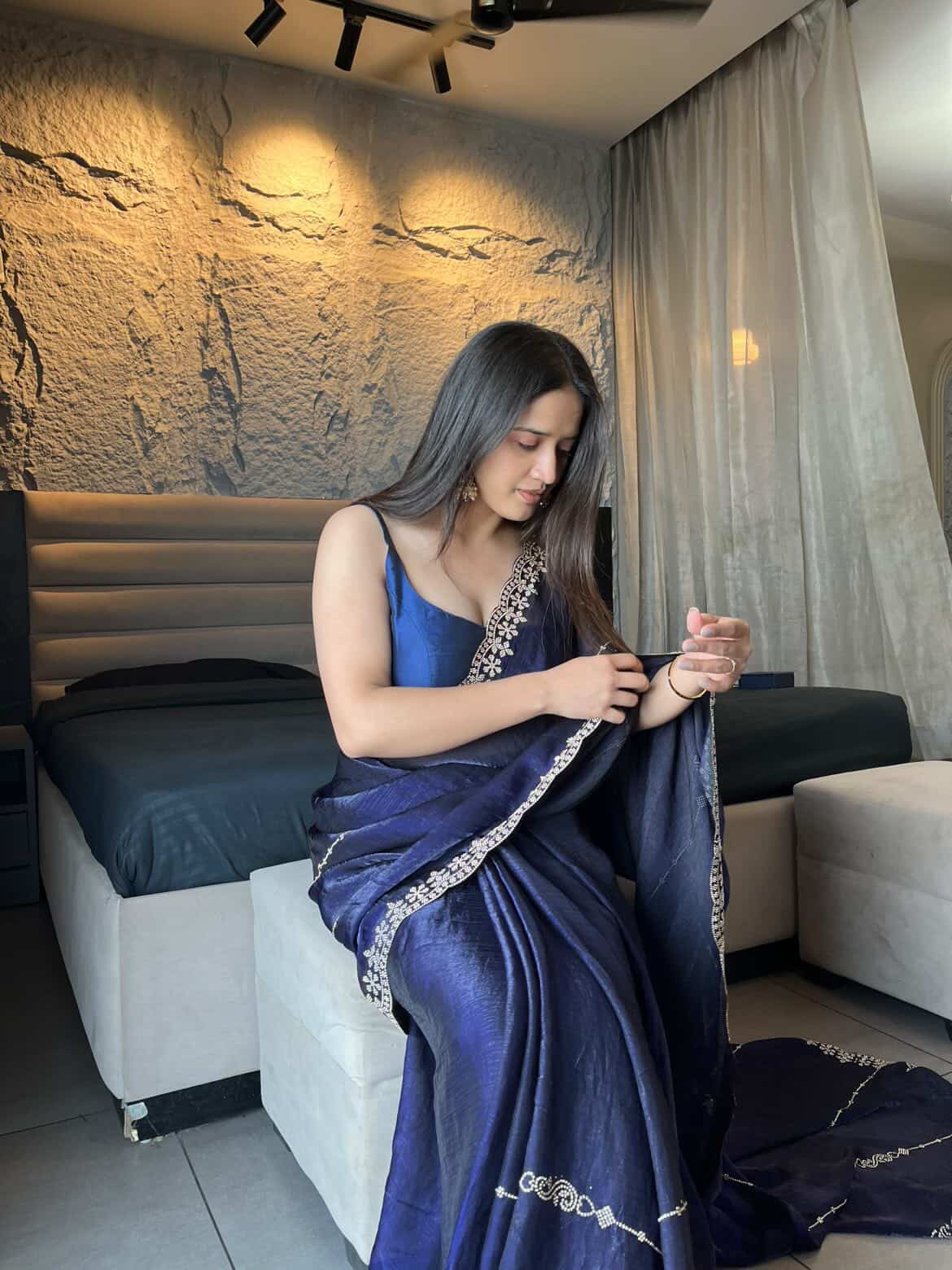 Blue Elegant Saree With diamonds