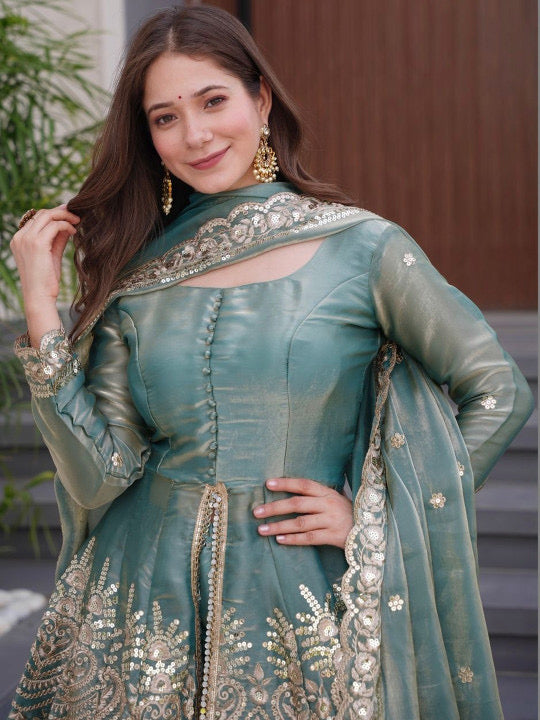 Sequinned Kurta With Sharara and Dupatta