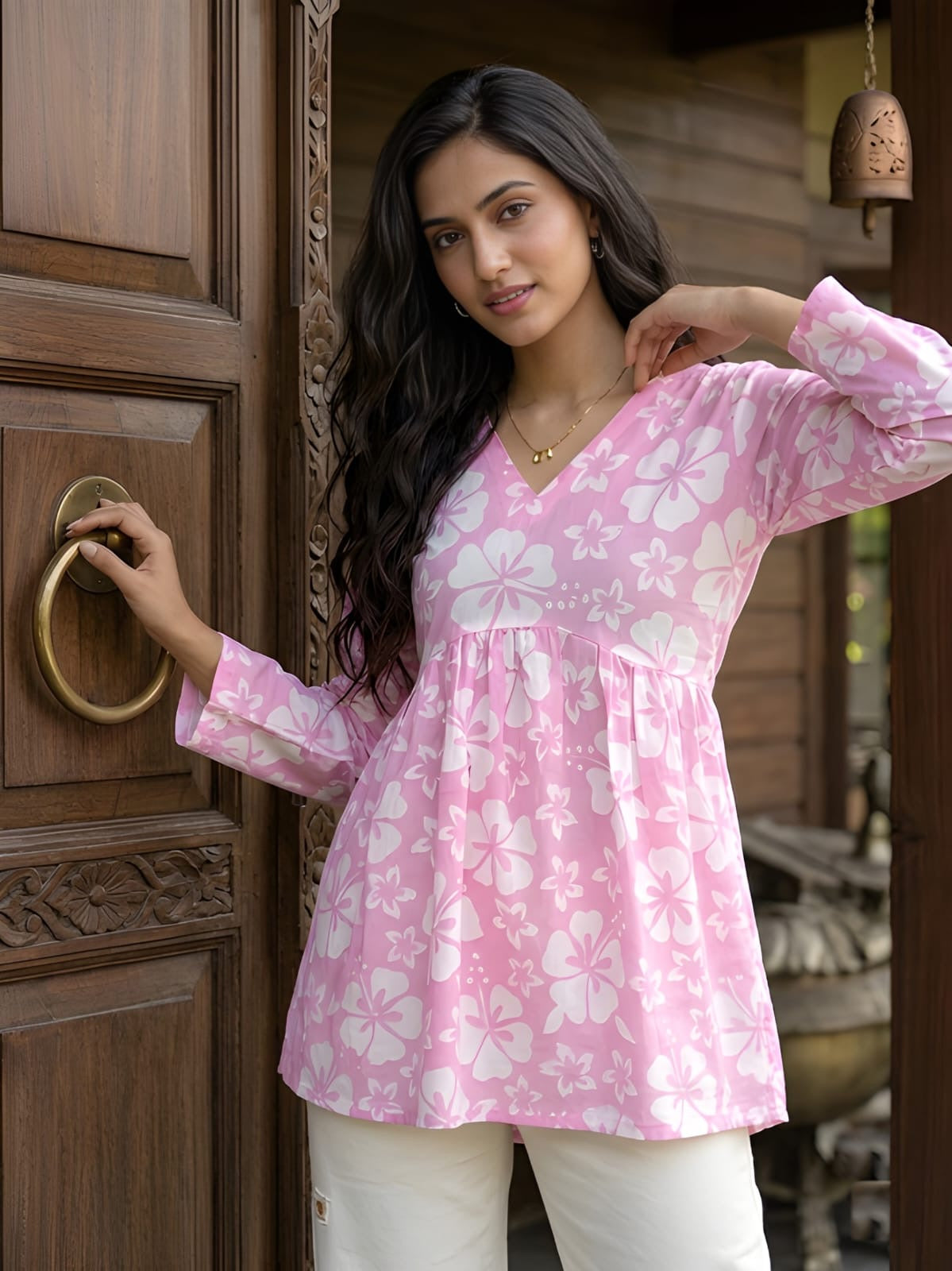 Pink flare short kurti