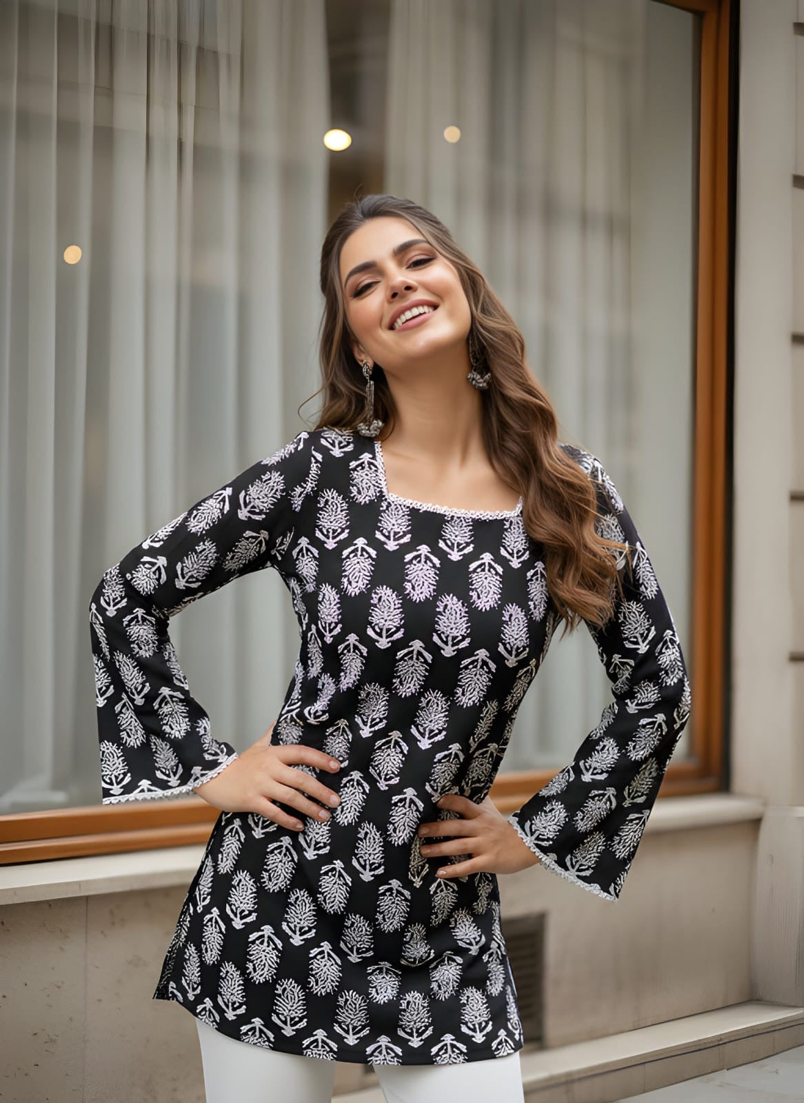 Black Cotton straight short kurti