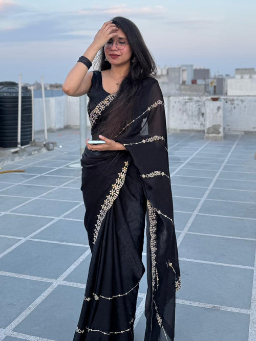 Black Elegant Saree with Gold diamonds