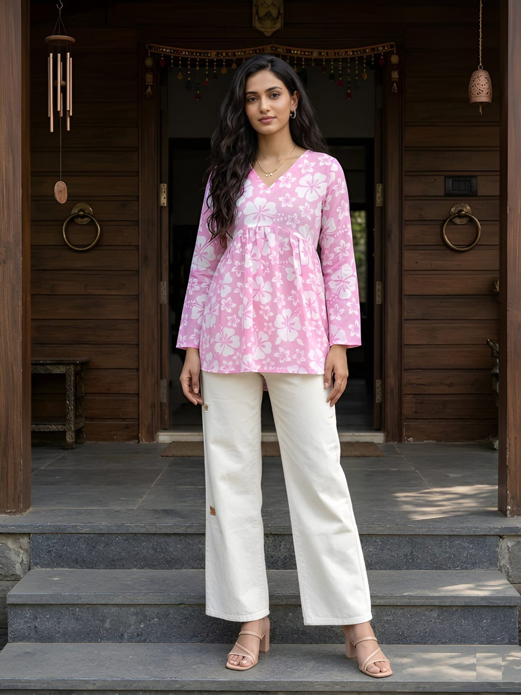 Pink flare short kurti