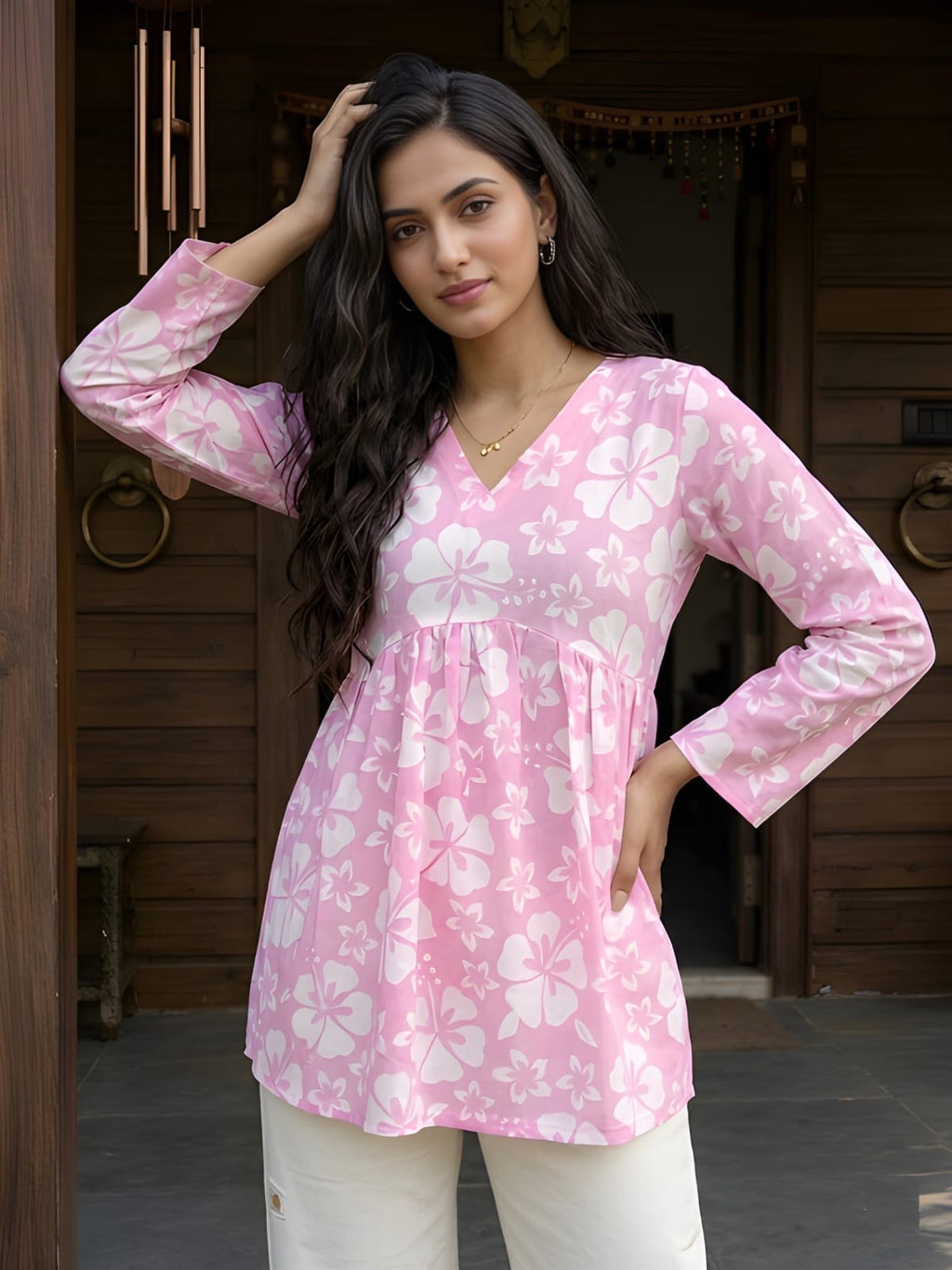 Pink flare short kurti