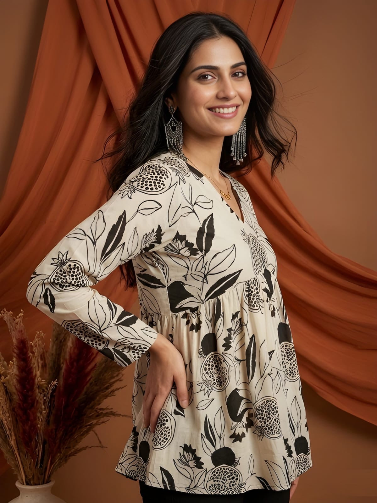 White Printed Flare Short Kurti