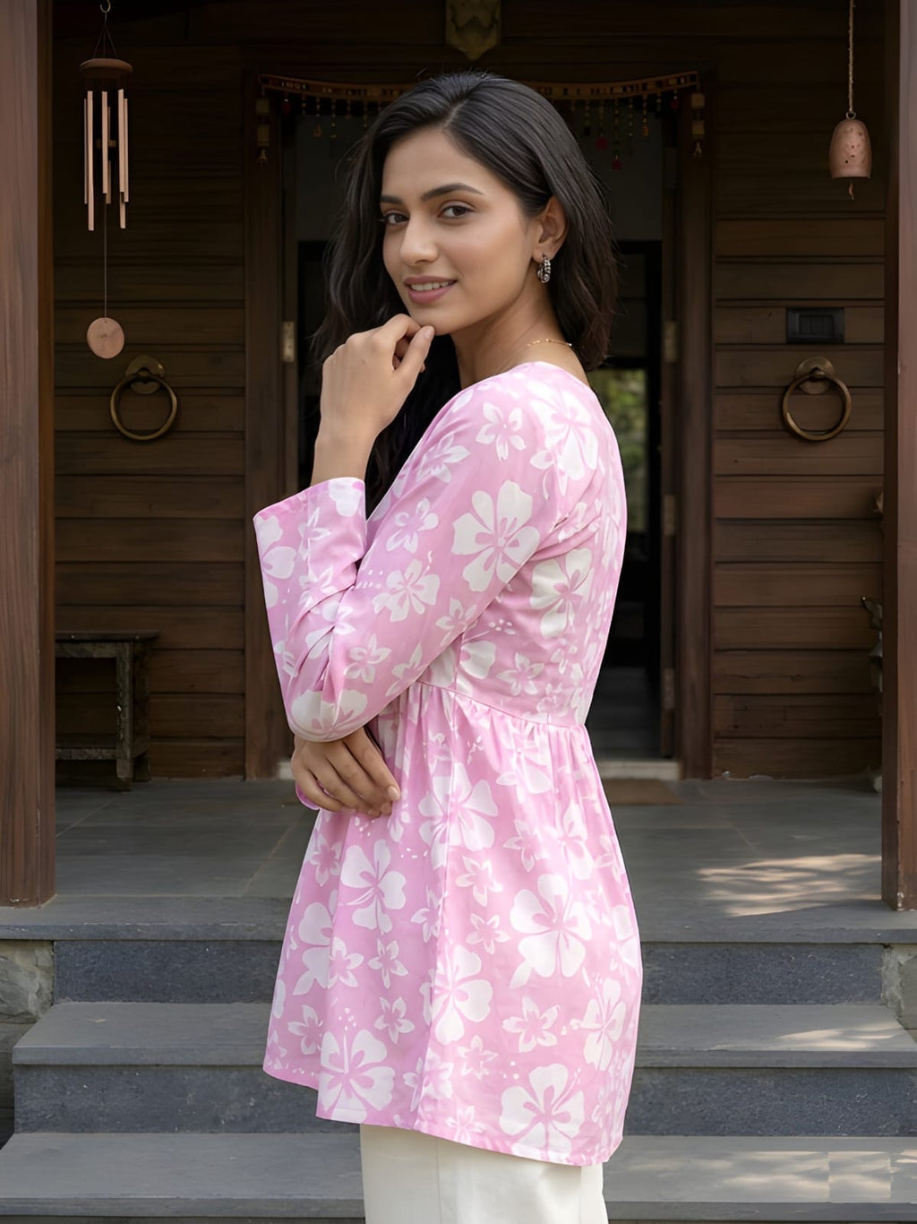Pink flare short kurti
