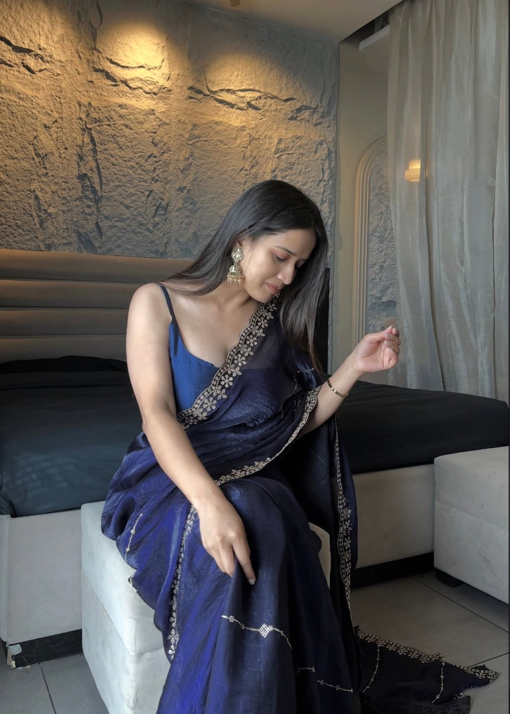 Blue Elegant Saree With diamonds