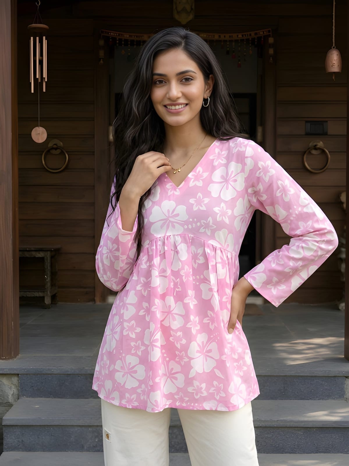 Pink flare short kurti