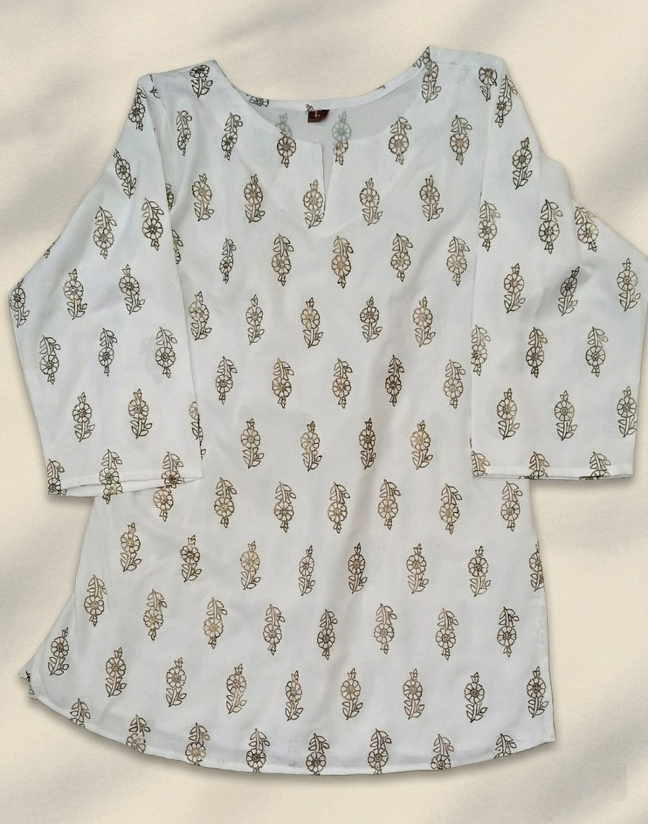 Off white foil printed kurti