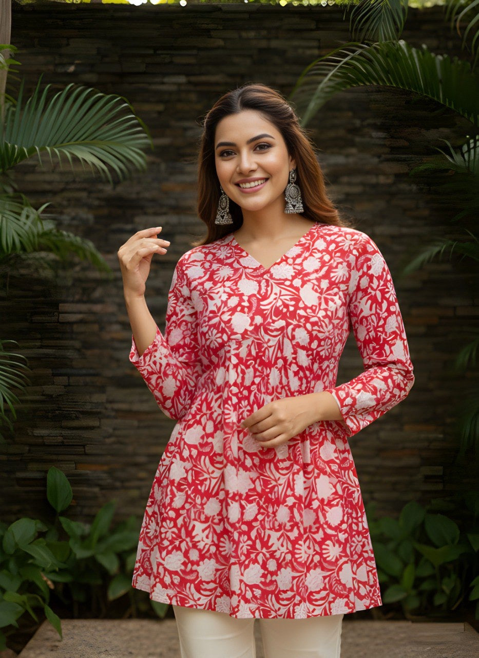 Rosé Bloom A-Line Short Kurti