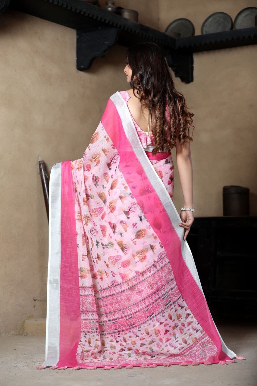 Blush Pink Handwoven Linen Saree