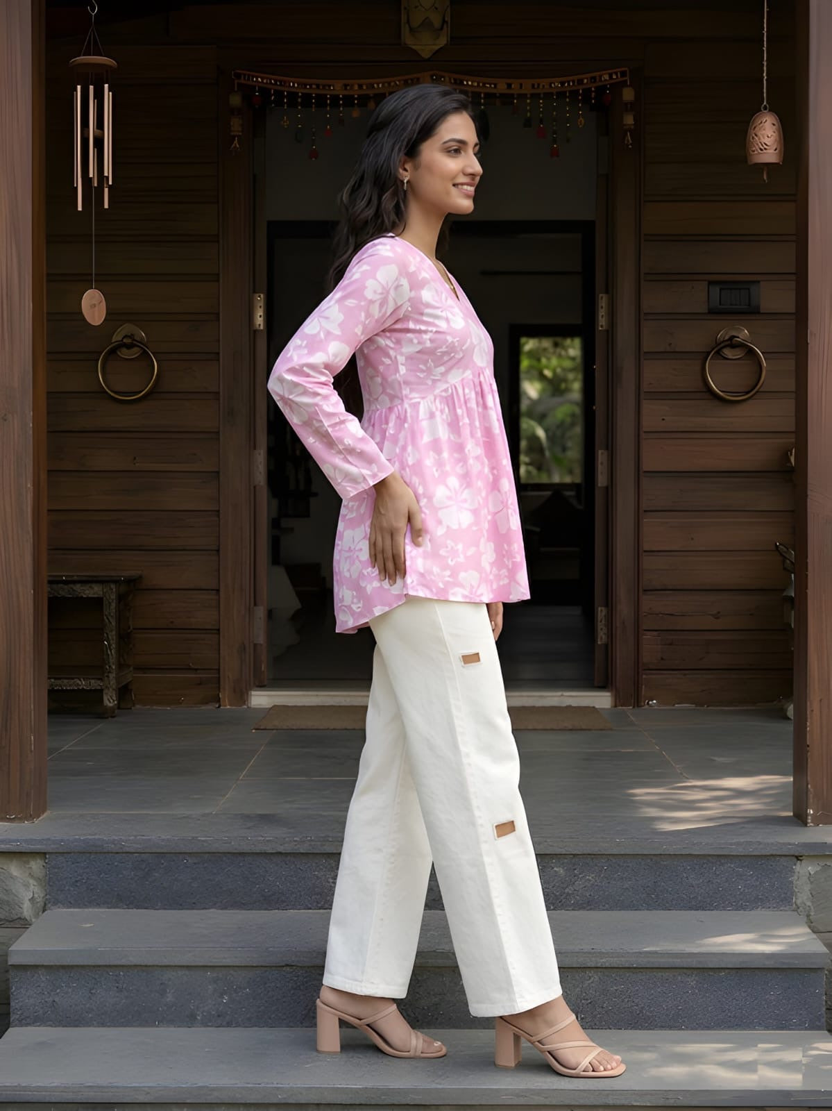 Pink flare short kurti