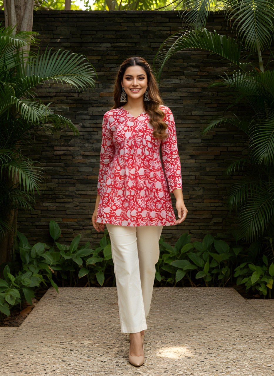 Rosé Bloom A-Line Short Kurti