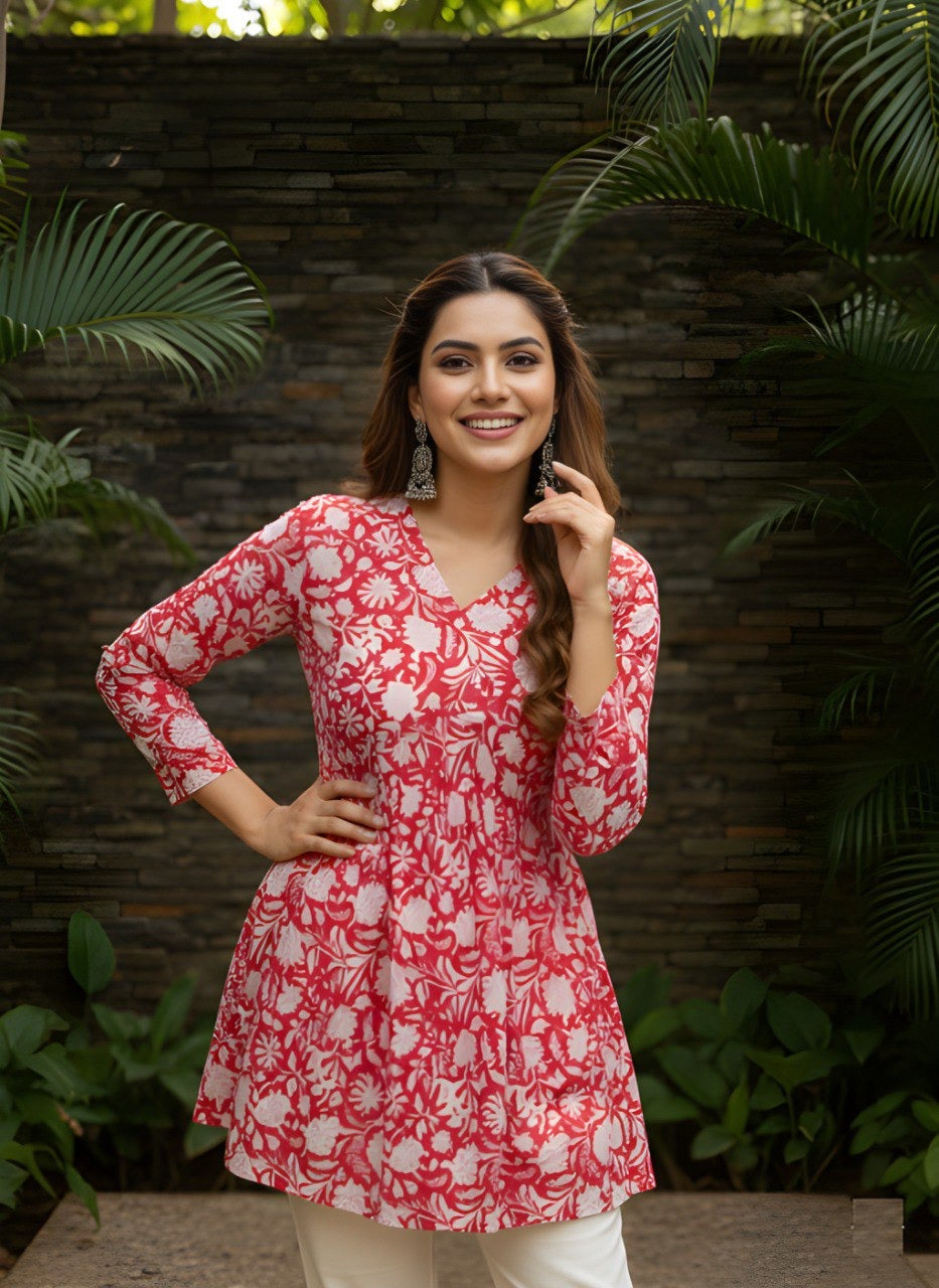 Rosé Bloom A-Line Short Kurti