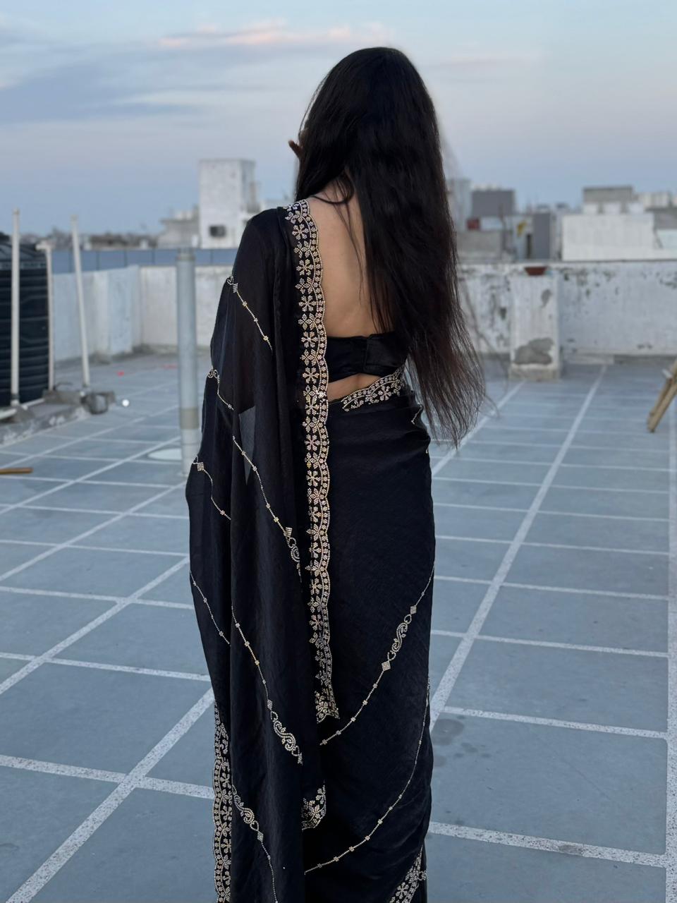 Black Elegant Saree with Gold diamonds