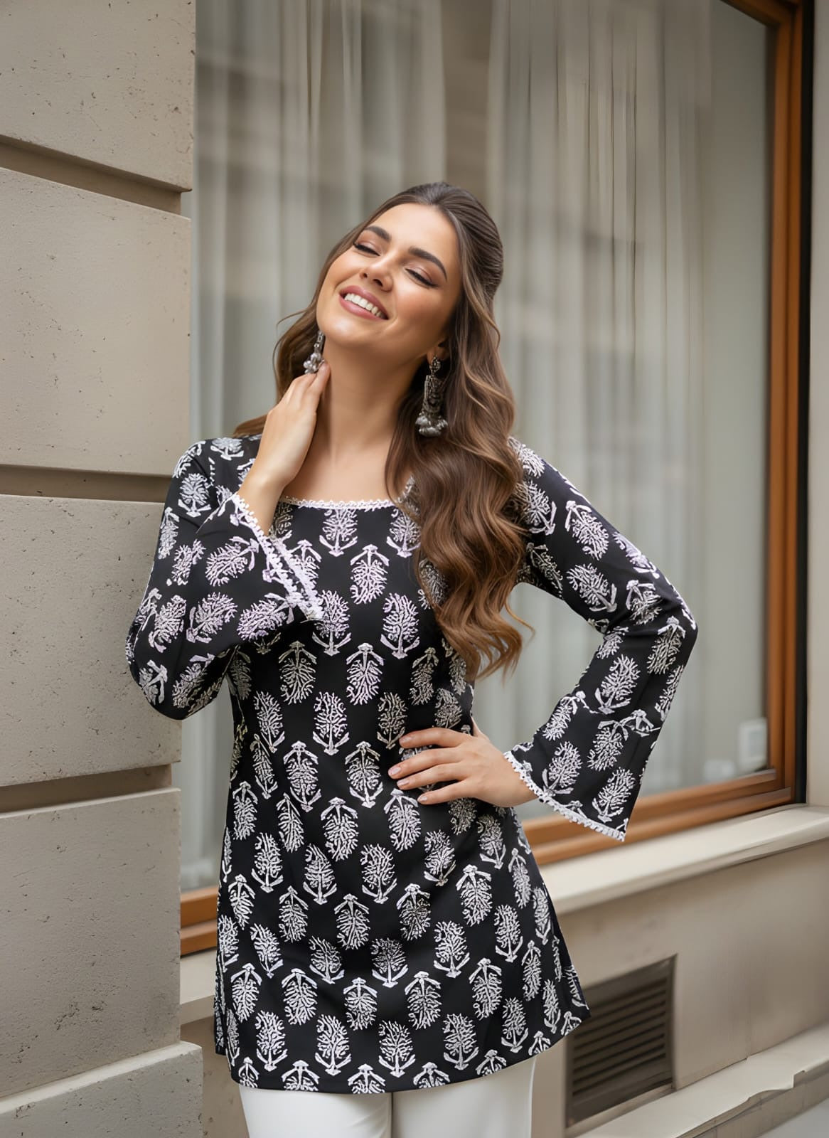 Black Cotton straight short kurti