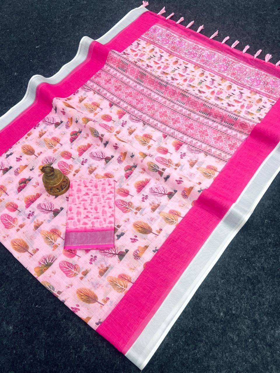 Blush Pink Handwoven Linen Saree