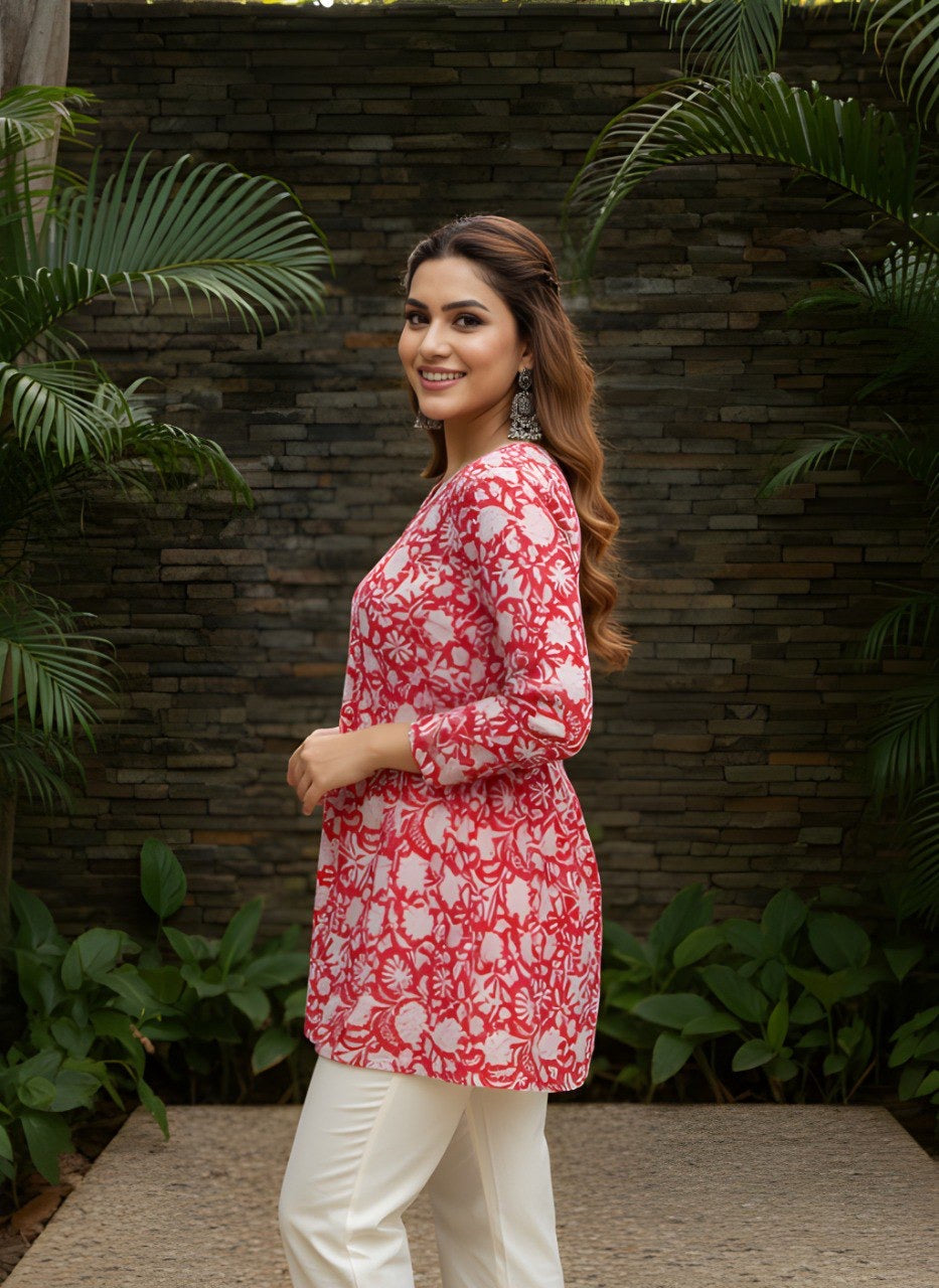 Rosé Bloom A-Line Short Kurti