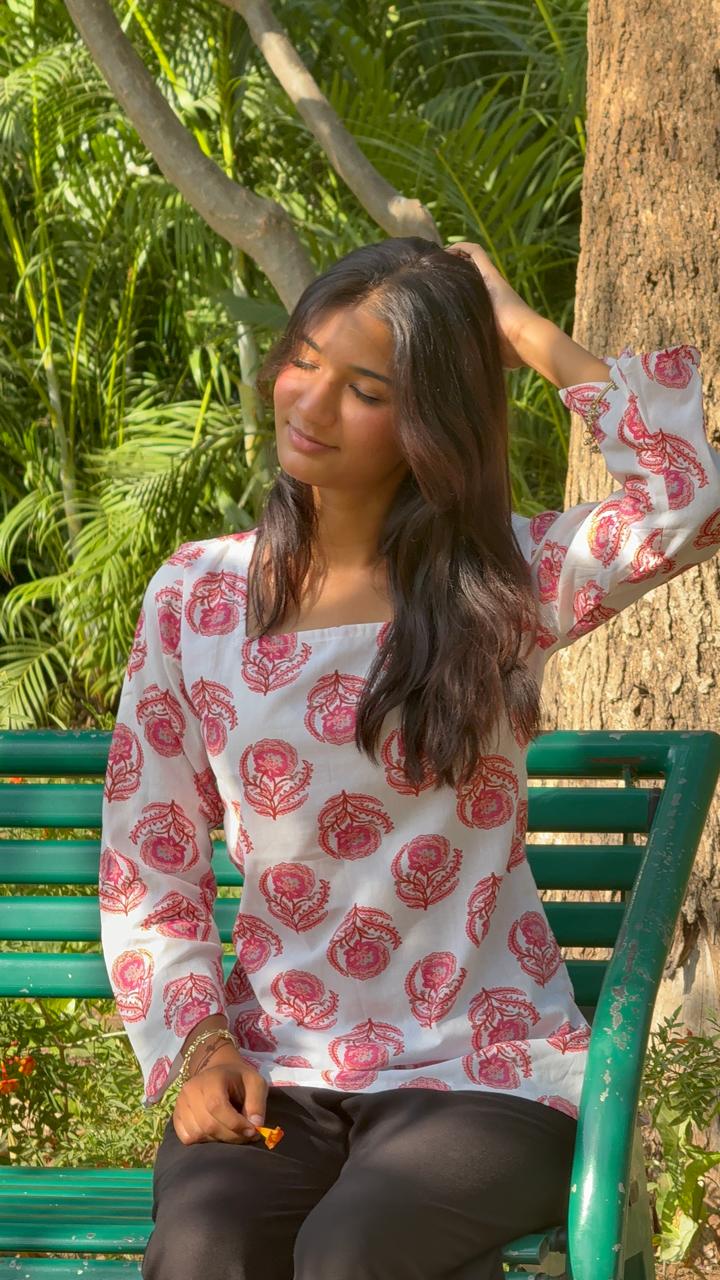White rayon short kurti
