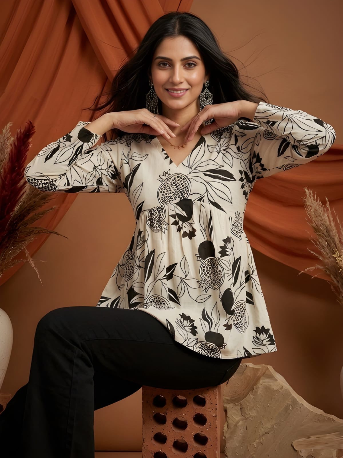 White Printed Flare Short Kurti