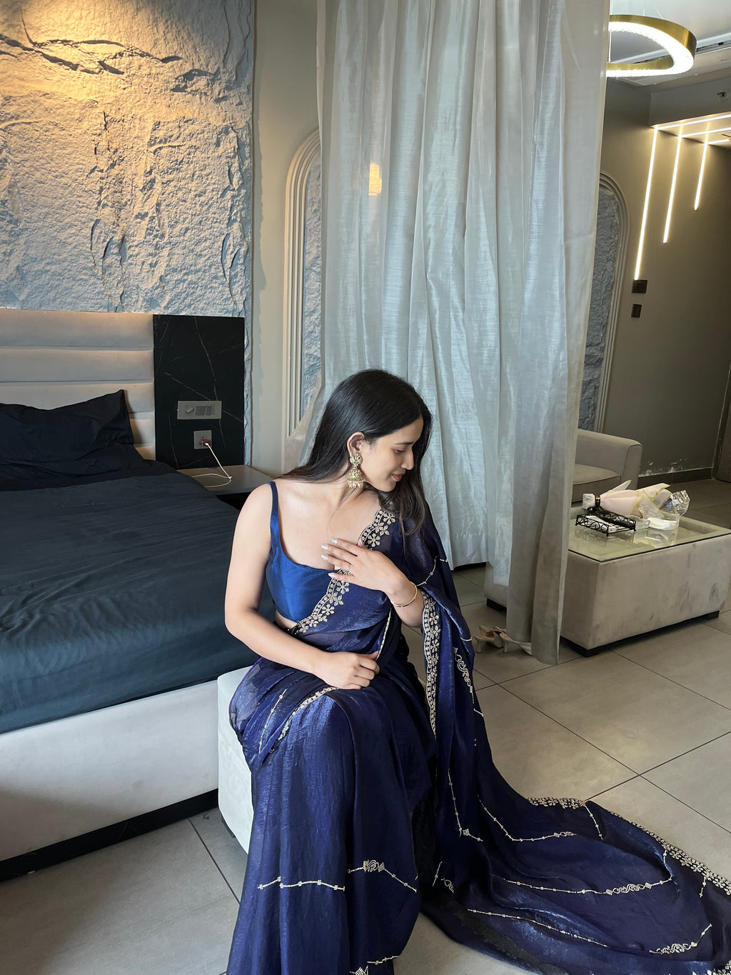Blue Elegant Saree With diamonds