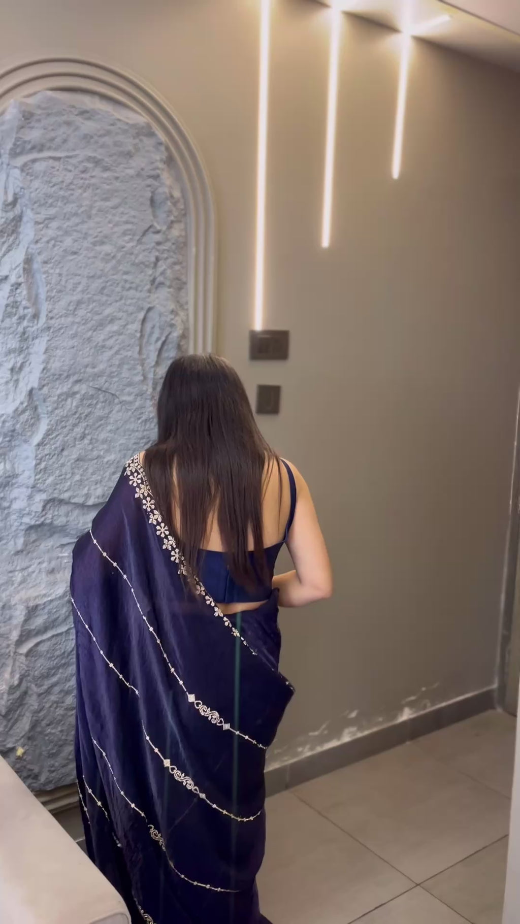 Blue Elegant Saree With diamonds